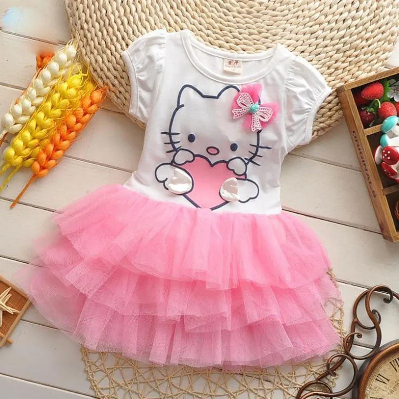 2015 summer style girls dress Hello kitty cartoon KT wings tutu dress bow veil Kids love children's clothing free shipping