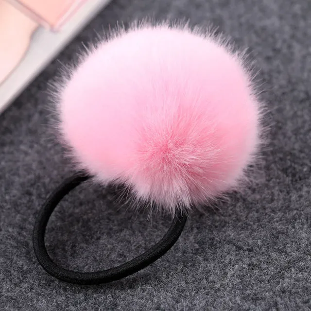 2017 New Artificial Rabbit Fur Ball Elastic Hair Rope Rings Ties Bands Ponytail Holders Girls Hairband Headband Hair Accessories