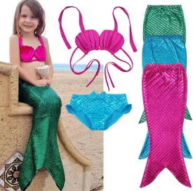 3PCS Girl Kids Mermaid Tail Swimmable Bikini Set Bathing Suit Fancy Cosplay Costume 3-9Y