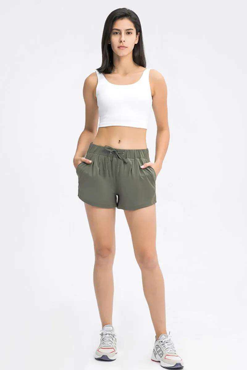 Banded Waist Active Shorts With Pockets