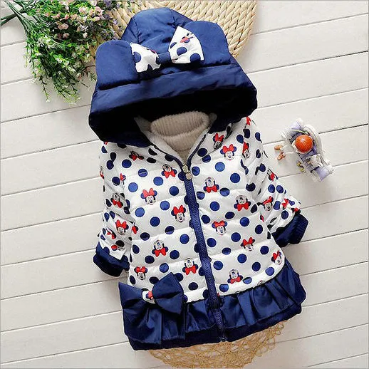 Belababy Baby Girls Coat Winter New Cute Children Polka Dot Hooded Jacket Kids Thicken Cotton Outerwear Cartoon Jackets For Girl