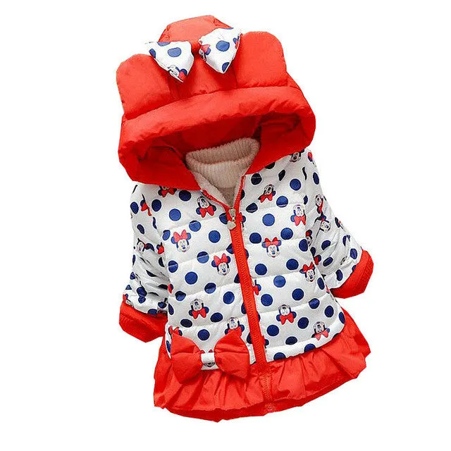 Belababy Baby Girls Coat Winter New Cute Children Polka Dot Hooded Jacket Kids Thicken Cotton Outerwear Cartoon Jackets For Girl