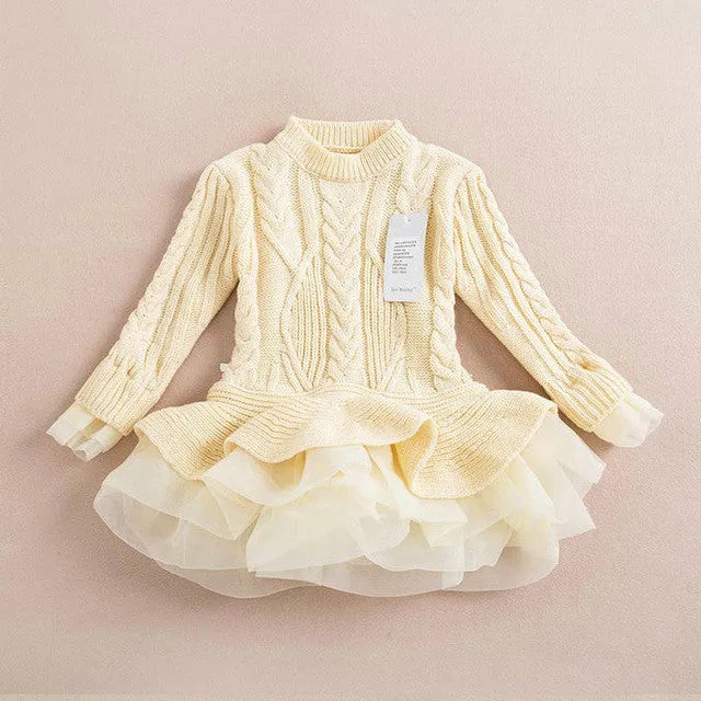 Belababy Girl Winter Dress 2017 Fashion Autumn Princess Girl Long Sleeve Sweater TuTu Dress Kids Christmas Dresses For Girls