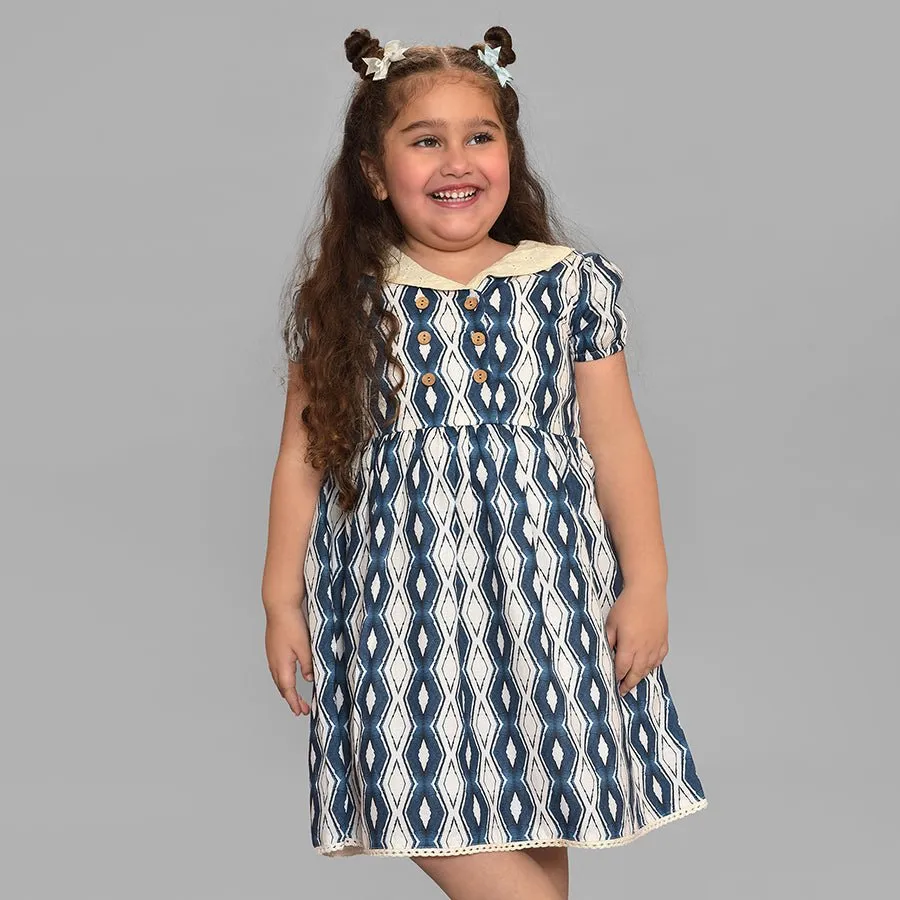 Bloom Woven Printed Dress Blue for Girl