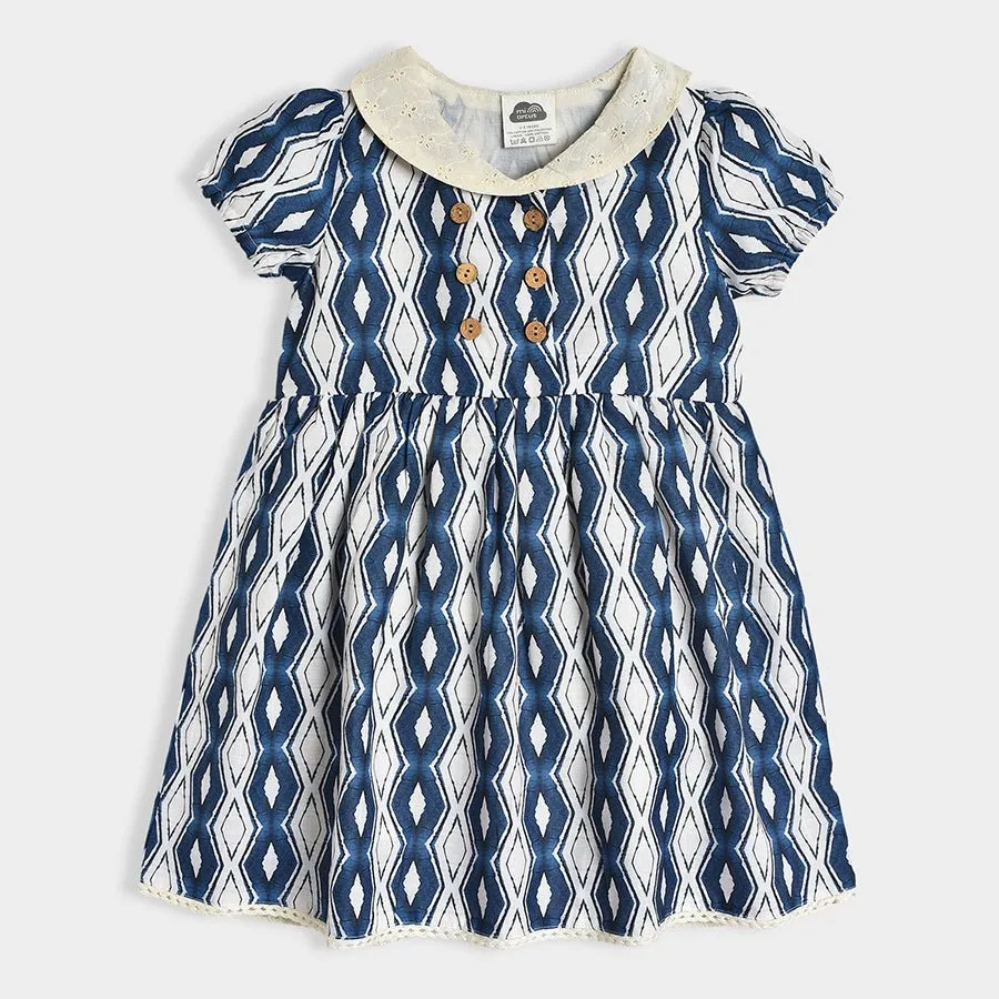 Bloom Woven Printed Dress Blue for Girl