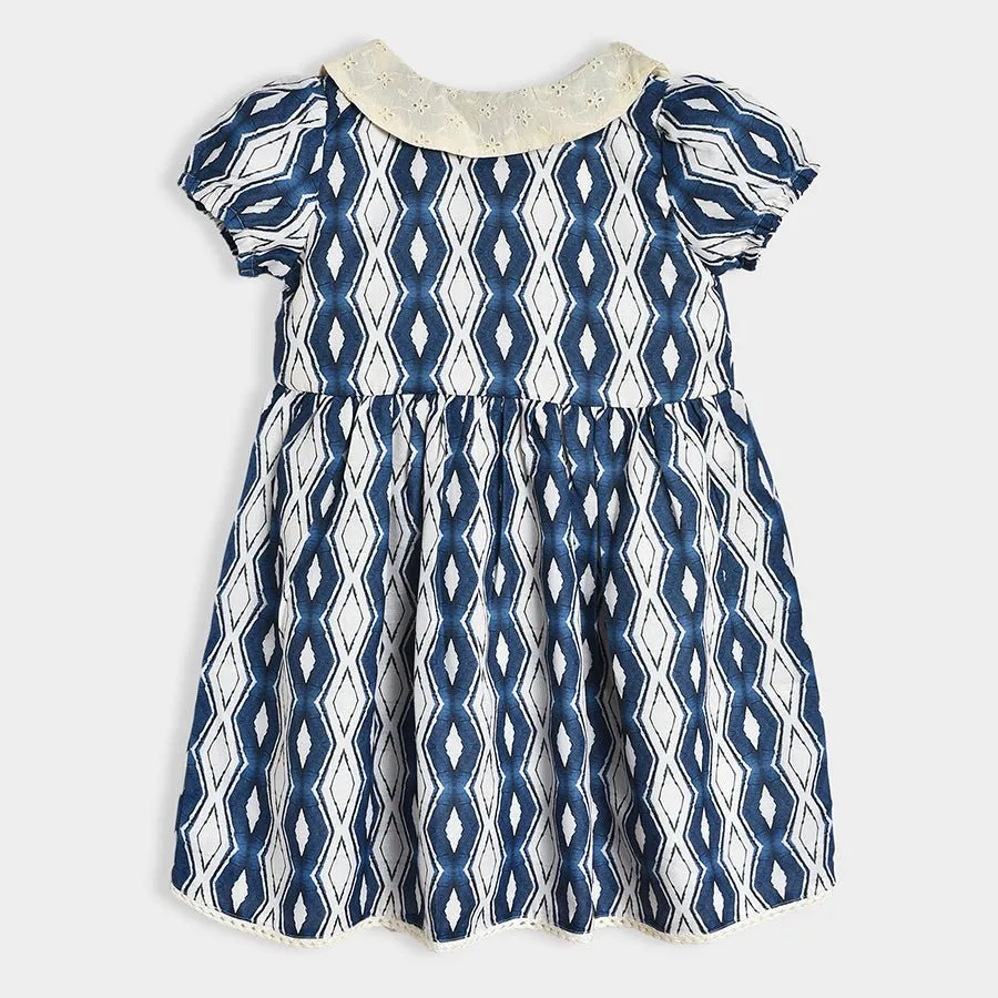 Bloom Woven Printed Dress Blue for Girl