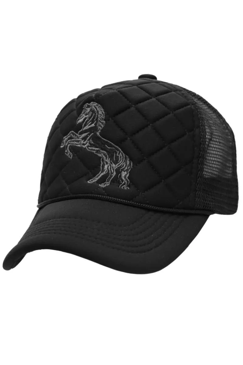 Cap Zone - Rodeo Horse Diamond Quilt Stitch Padded Trucker Hat: Khaki