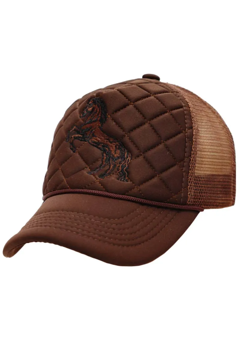 Cap Zone - Rodeo Horse Diamond Quilt Stitch Padded Trucker Hat: Khaki