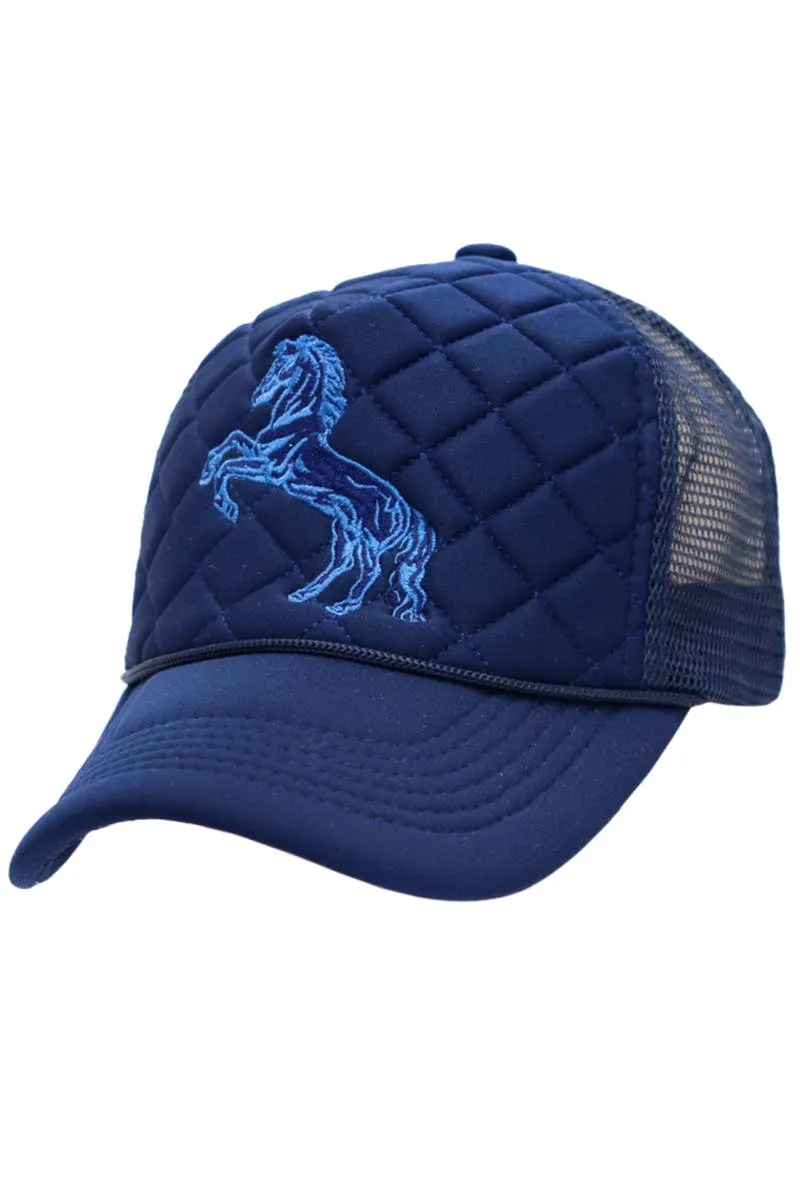 Cap Zone - Rodeo Horse Diamond Quilt Stitch Padded Trucker Hat: Khaki