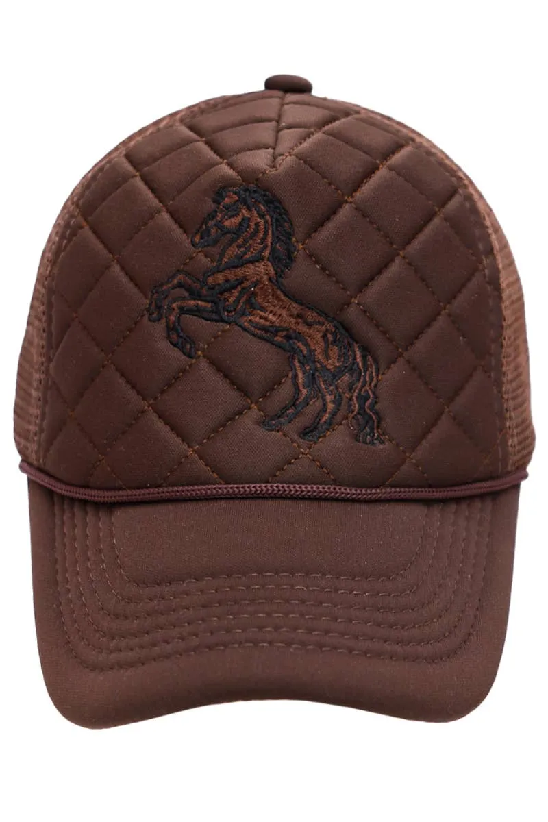 Cap Zone - Rodeo Horse Diamond Quilt Stitch Padded Trucker Hat: Khaki