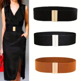 Chic Wide Belt with Metal Buckle  Waistband Girdle