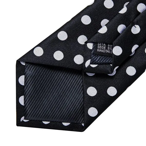 Classy Men Black White Polka Dot Silk Tie