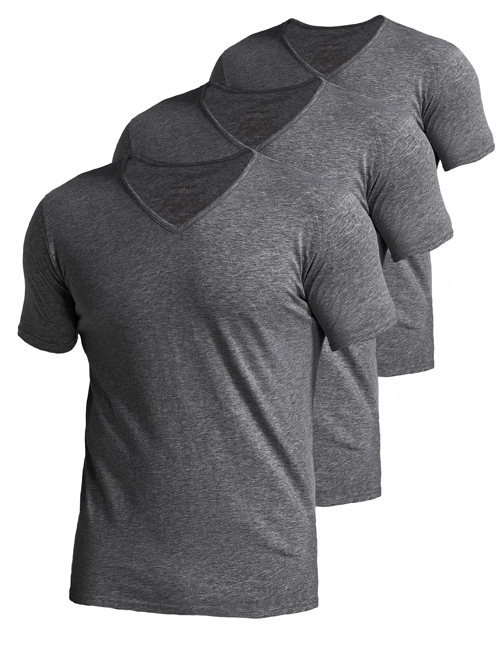 Comfneat Men's 3-Pack Undershirts Stretchy Cotton Spandex T-Shirts V-Neck Shirts for Men