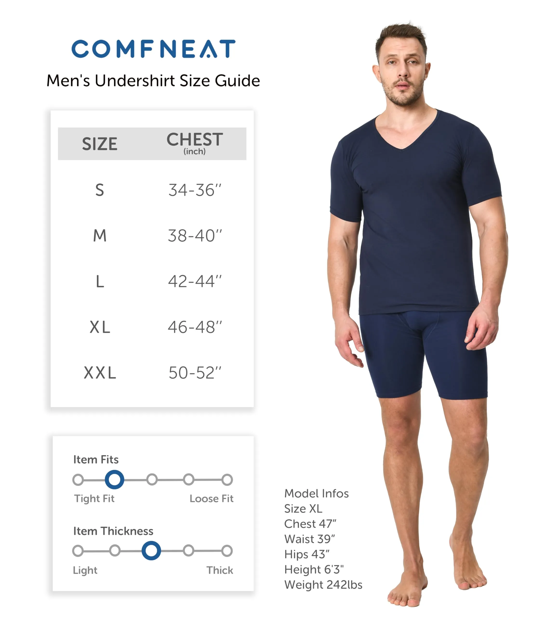 Comfneat Men's 3-Pack Undershirts Stretchy Cotton Spandex T-Shirts V-Neck Shirts for Men