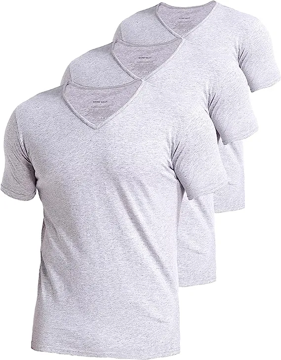 Comfneat Men's 3-Pack Undershirts Stretchy Cotton Spandex T-Shirts V-Neck Shirts for Men