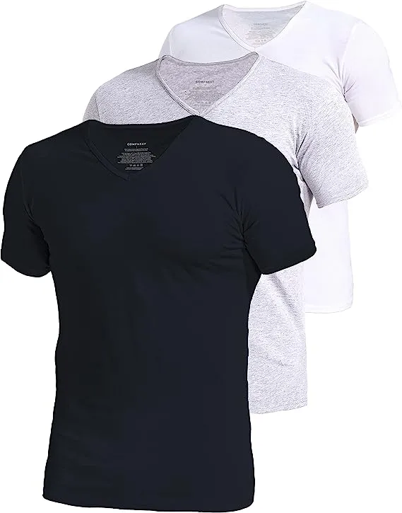 Comfneat Men's 3-Pack Undershirts Stretchy Cotton Spandex T-Shirts V-Neck Shirts for Men