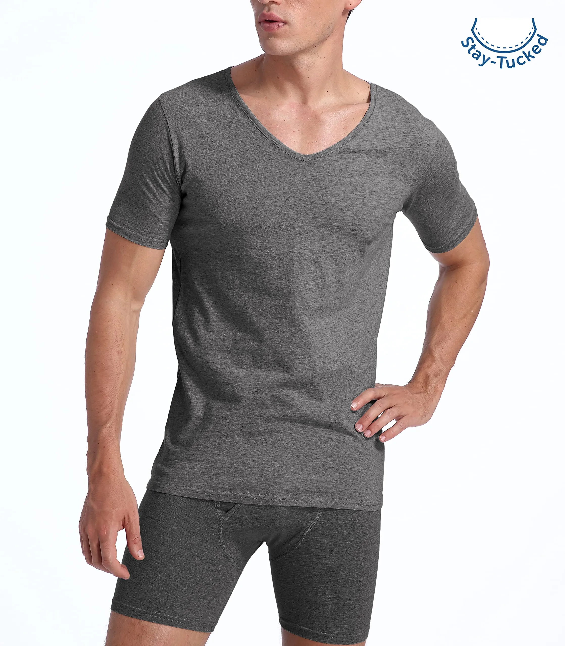 Comfneat Men's 3-Pack Undershirts Stretchy Cotton Spandex T-Shirts V-Neck Shirts for Men