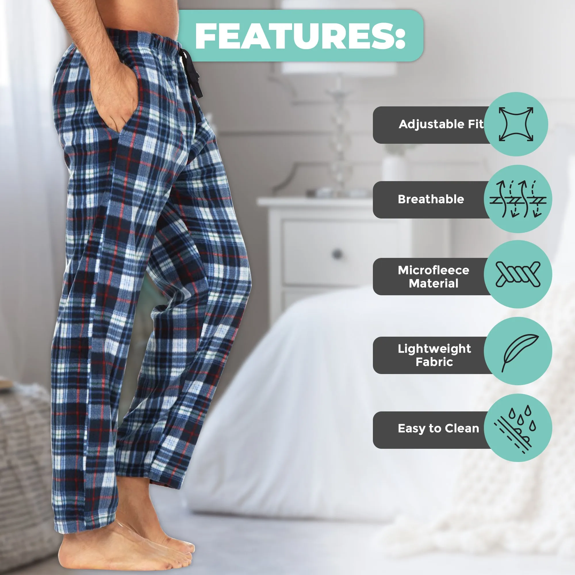 DARESAY Men's Microfleece Pajama Pants - Lounge Wear with Pockets and Adjustable Waistband