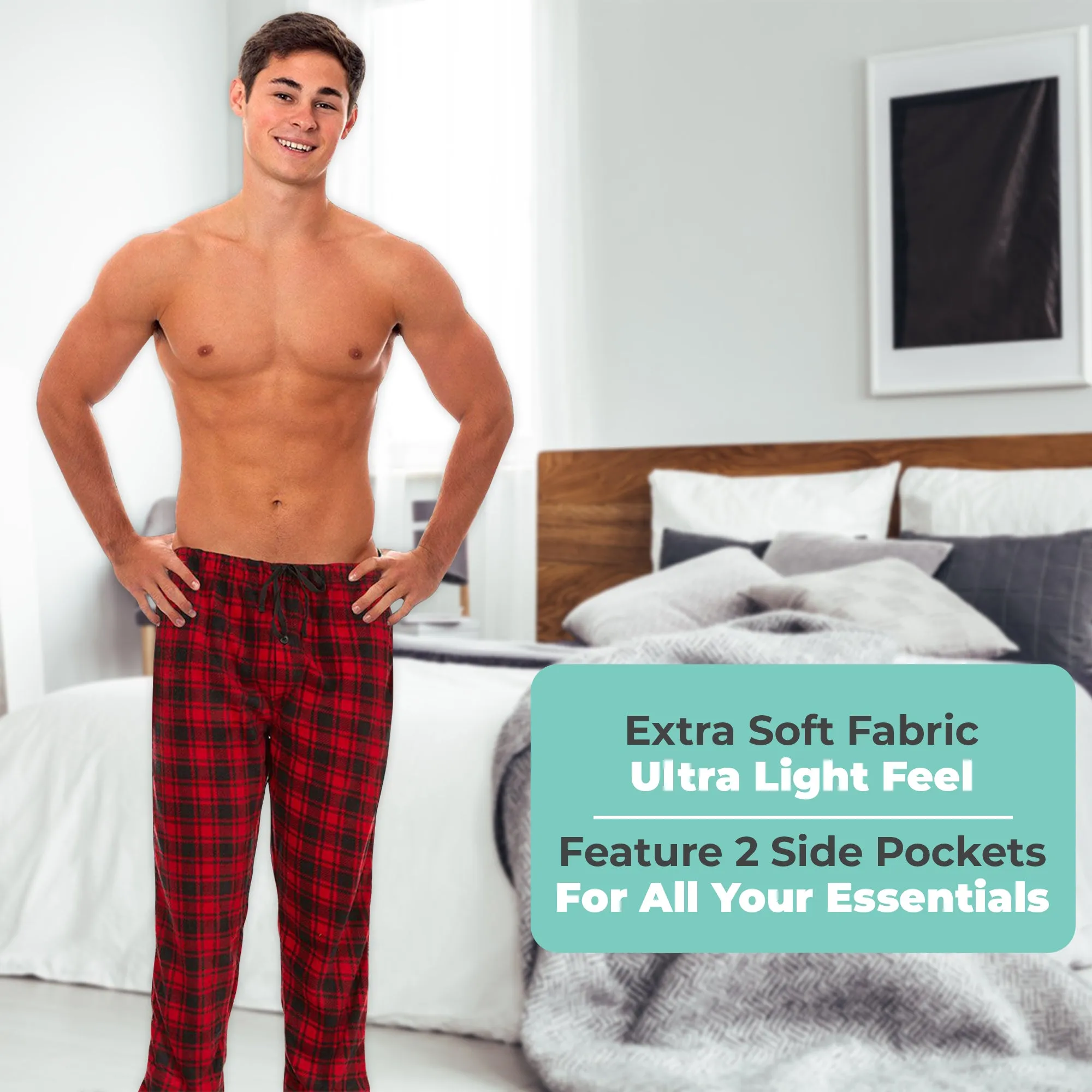 DARESAY Men's Microfleece Pajama Pants - Lounge Wear with Pockets and Adjustable Waistband