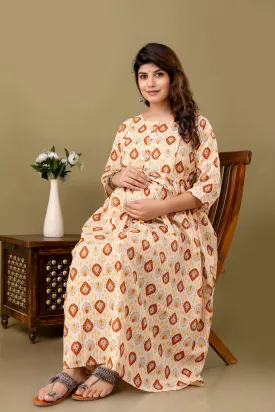 Fab Off White Printed Maternity Dress For Women