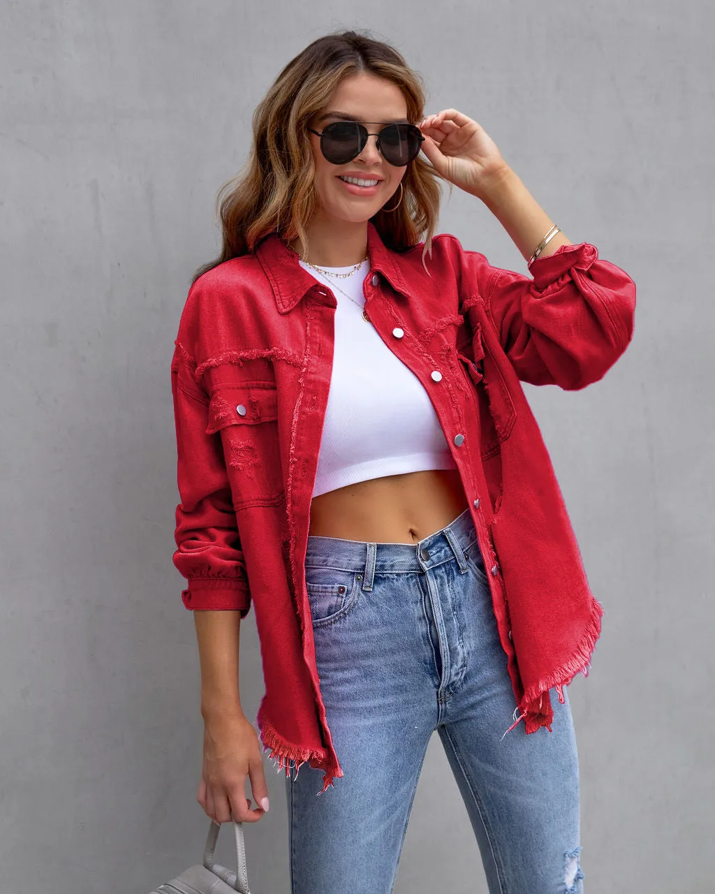 Fashion Ripped Shirt Jacket Casual Tops Women