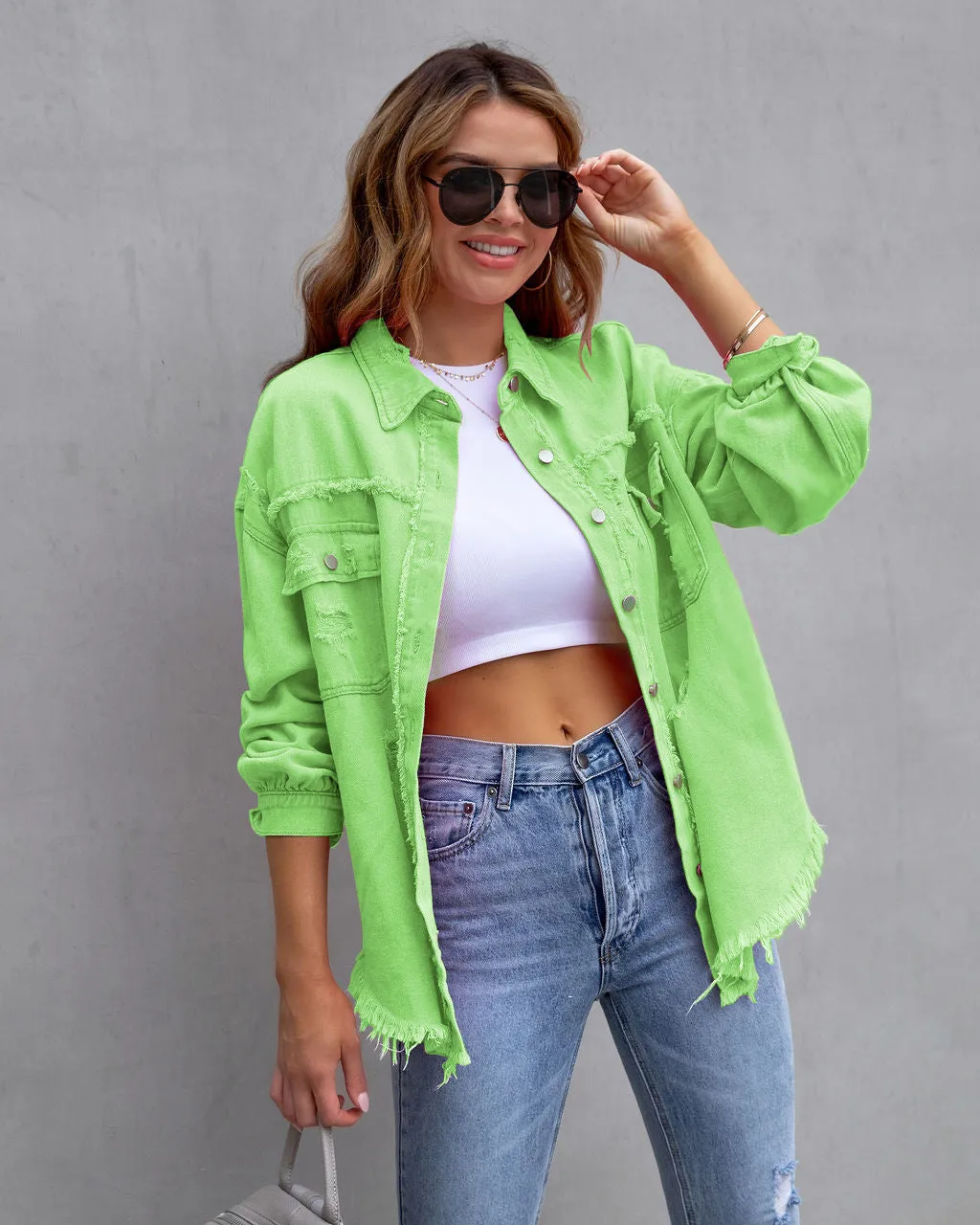 Fashion Ripped Shirt Jacket Casual Tops Women