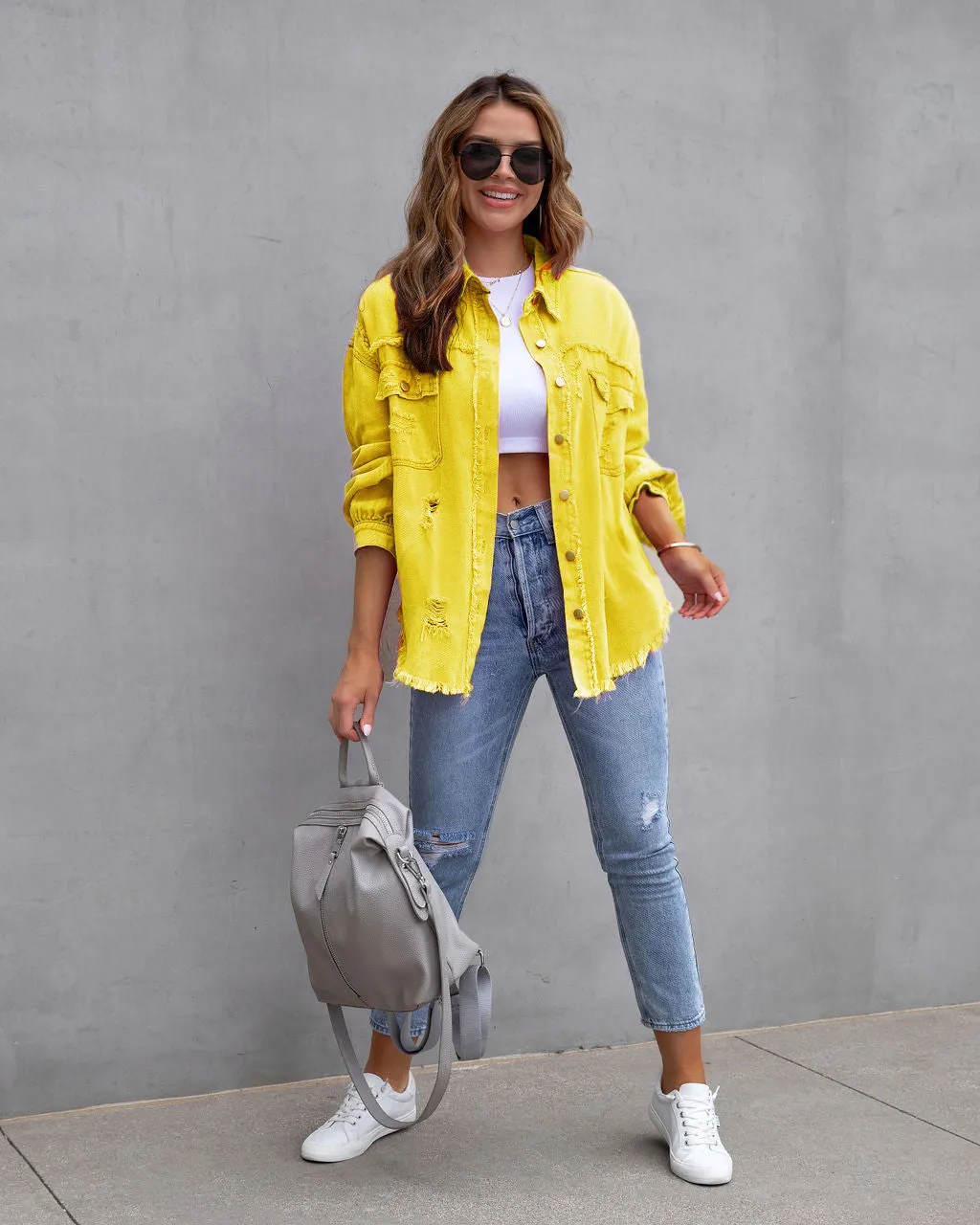 Fashion Ripped Shirt Jacket Casual Tops Women