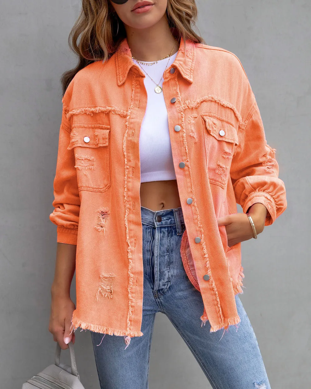 Fashion Ripped Shirt Jacket Casual Tops Women