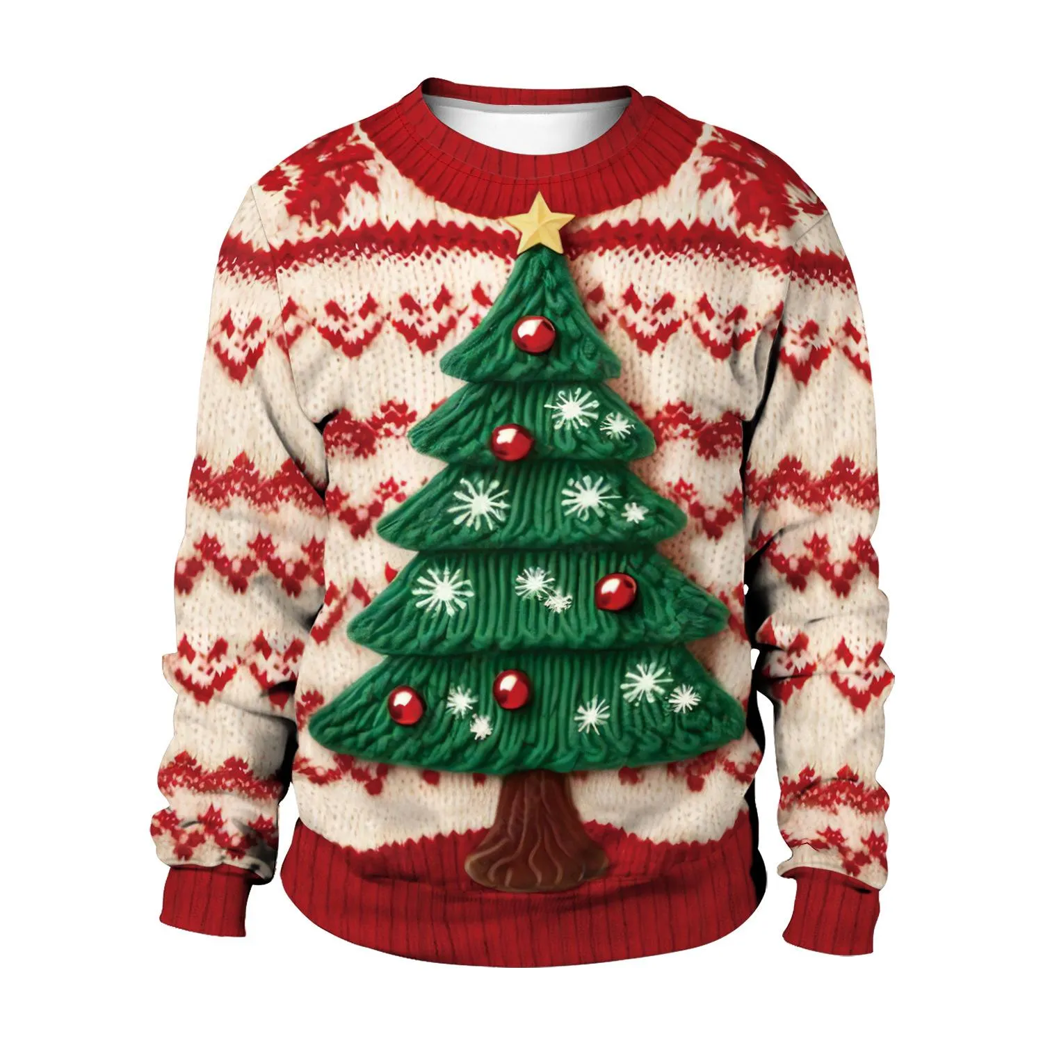 FFOrder Men'S New Snowman Christmas Tree Imitation Sweater Pattern 3D Digital Printed Crewneck Hoodie Christmas Couple Clothing