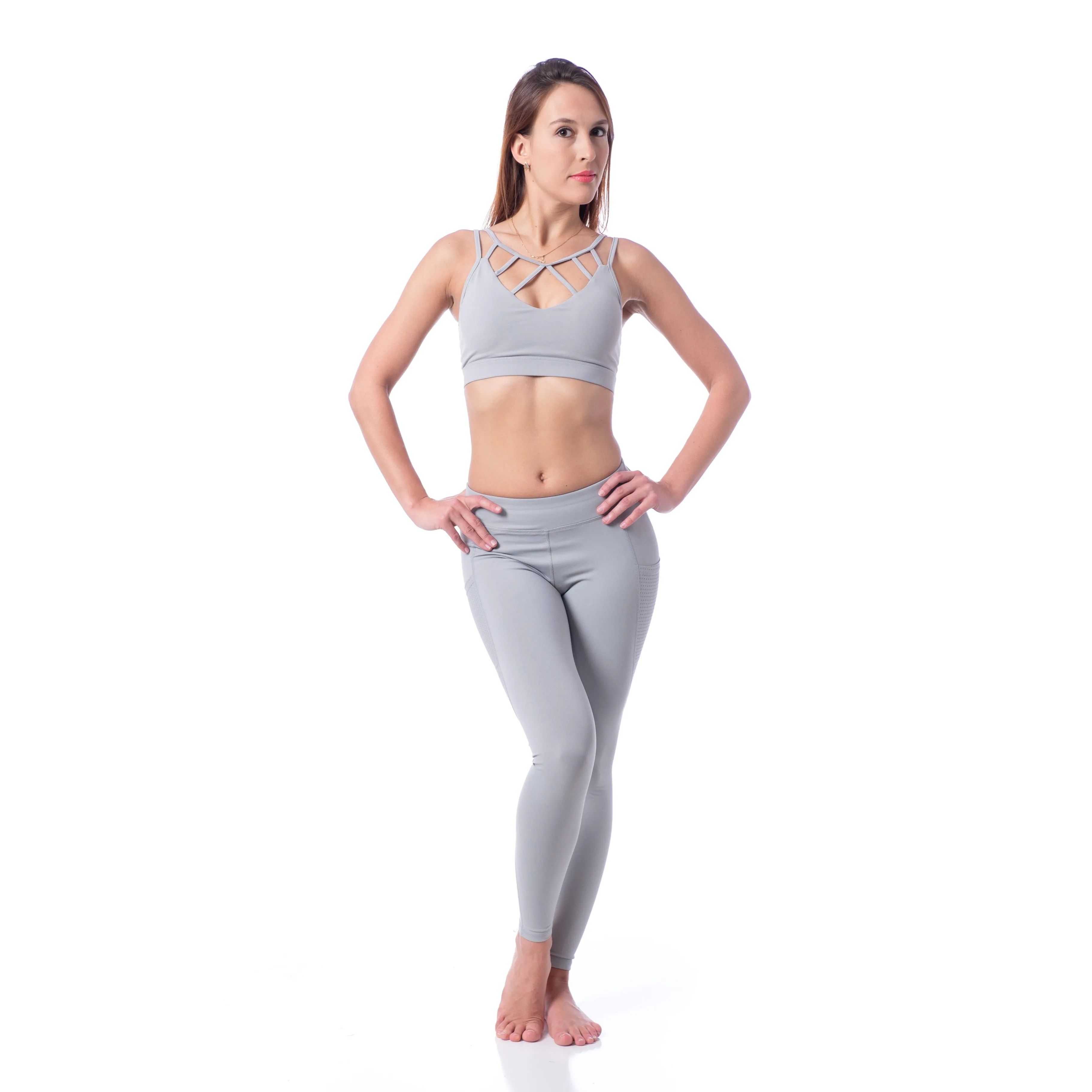 Front Strappy Bralette Sports Bra and Pockets Legging