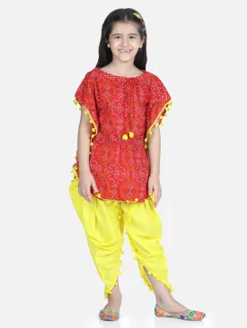 Girls Cotton Kaftan Dhoti With Pompom Indo Western Clothing Set s- Orange