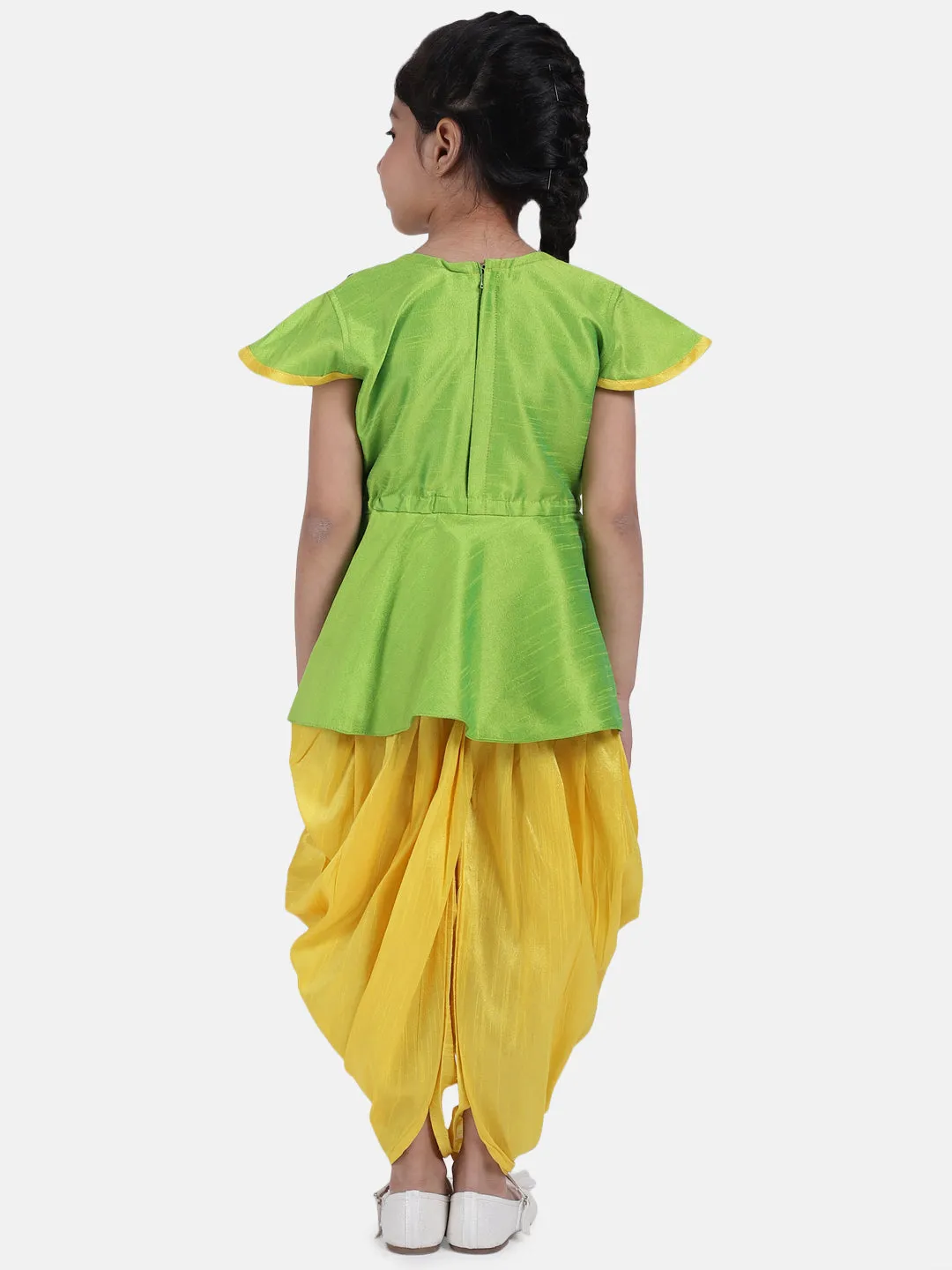 Girls Ethnic Festive wear Peacock Embroidery Peplum Dhoti Indo Western Clothing sets Green