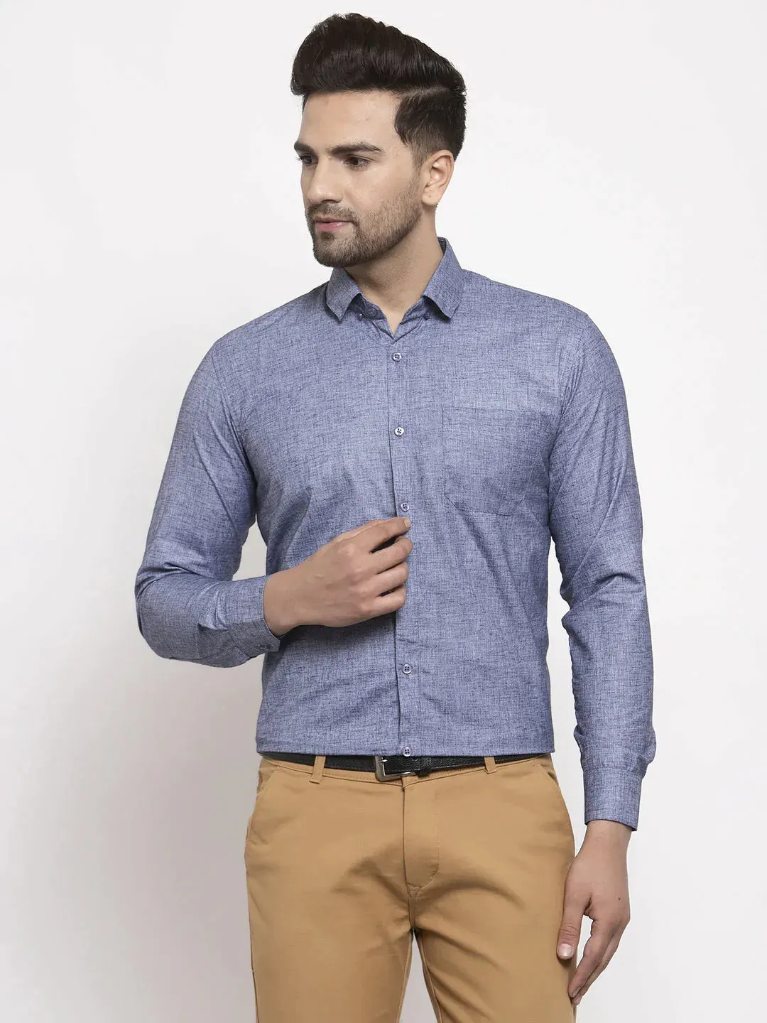 Grey Men'S Cotton Solid Button Down Formal Shirts