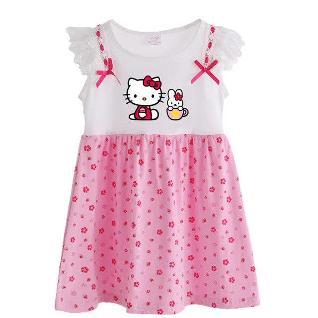 Hello Kitty Girls Dress Dresses Kids Girls clothes Children clothing Summer 2017 Toddler girl clothing Sets Casual Fashion T569