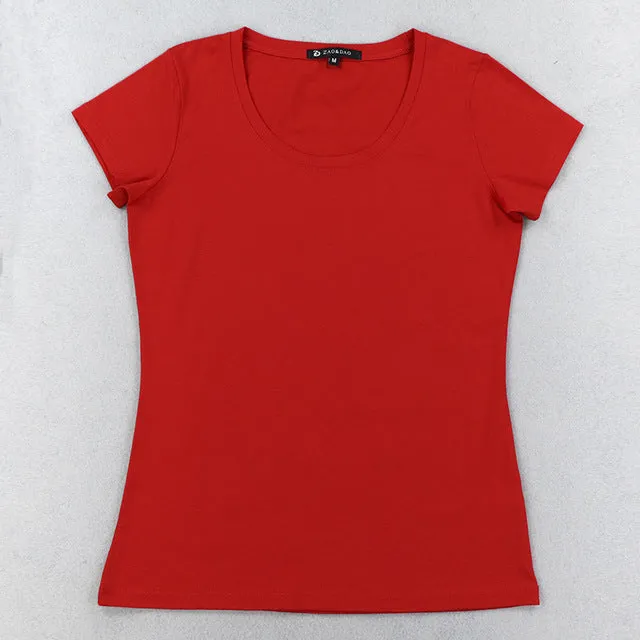 High Quality 21 Candy Color Cotton Basic T-shirt Women Casual O-neck Female T Shirt For Women Short Sleeve Female Tops 001