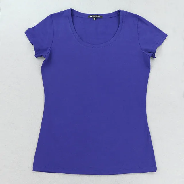 High Quality 21 Candy Color Cotton Basic T-shirt Women Casual O-neck Female T Shirt For Women Short Sleeve Female Tops 001