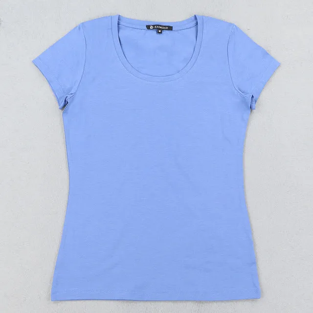 High Quality 21 Candy Color Cotton Basic T-shirt Women Casual O-neck Female T Shirt For Women Short Sleeve Female Tops 001