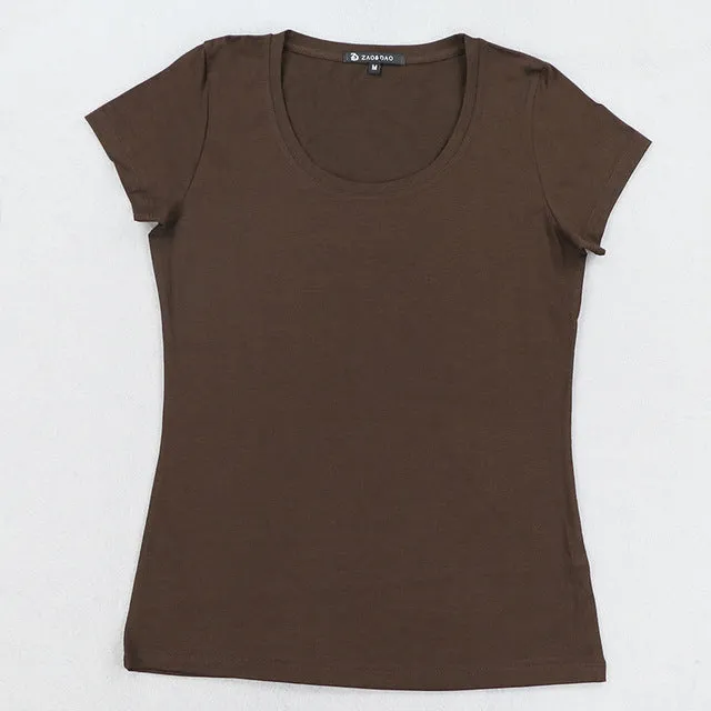 High Quality 21 Candy Color Cotton Basic T-shirt Women Casual O-neck Female T Shirt For Women Short Sleeve Female Tops 001