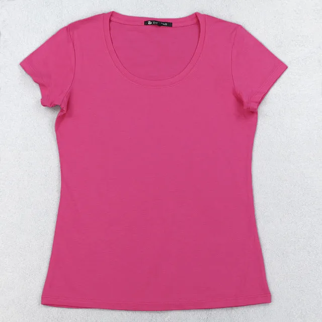 High Quality 21 Candy Color Cotton Basic T-shirt Women Casual O-neck Female T Shirt For Women Short Sleeve Female Tops 001