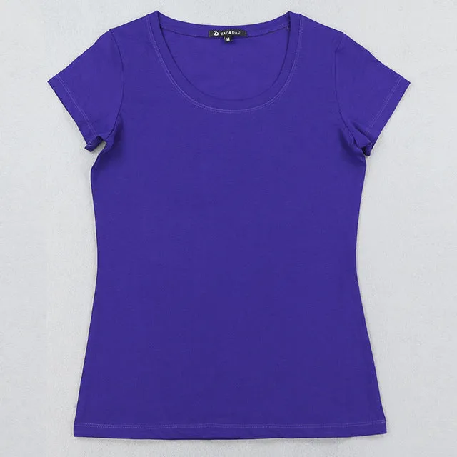 High Quality 21 Candy Color Cotton Basic T-shirt Women Casual O-neck Female T Shirt For Women Short Sleeve Female Tops 001