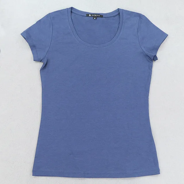 High Quality 21 Candy Color Cotton Basic T-shirt Women Casual O-neck Female T Shirt For Women Short Sleeve Female Tops 001