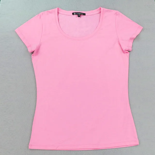 High Quality 21 Candy Color Cotton Basic T-shirt Women Casual O-neck Female T Shirt For Women Short Sleeve Female Tops 001