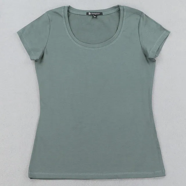 High Quality 21 Candy Color Cotton Basic T-shirt Women Casual O-neck Female T Shirt For Women Short Sleeve Female Tops 001