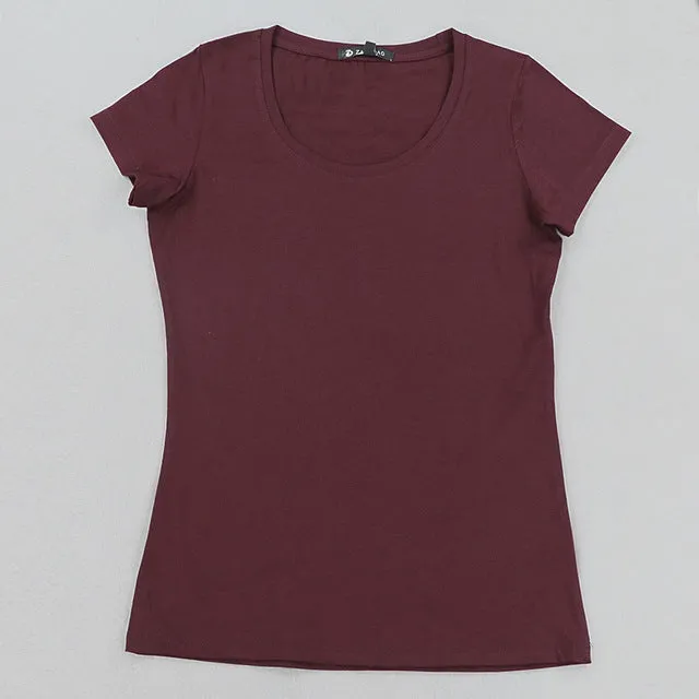 High Quality 21 Candy Color Cotton Basic T-shirt Women Casual O-neck Female T Shirt For Women Short Sleeve Female Tops 001