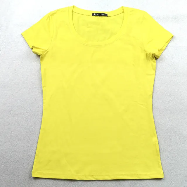 High Quality 21 Candy Color Cotton Basic T-shirt Women Casual O-neck Female T Shirt For Women Short Sleeve Female Tops 001