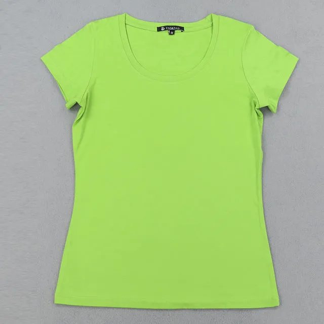 High Quality 21 Candy Color Cotton Basic T-shirt Women Casual O-neck Female T Shirt For Women Short Sleeve Female Tops 001