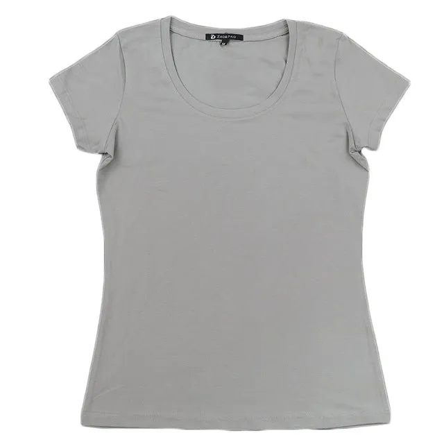 High Quality 21 Candy Color Cotton Basic T-shirt Women Casual O-neck Female T Shirt For Women Short Sleeve Female Tops 001