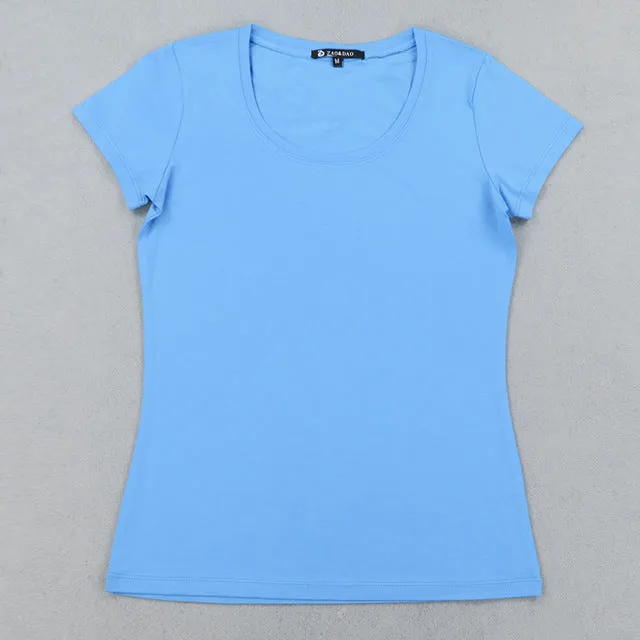 High Quality 21 Candy Color Cotton Basic T-shirt Women Casual O-neck Female T Shirt For Women Short Sleeve Female Tops 001