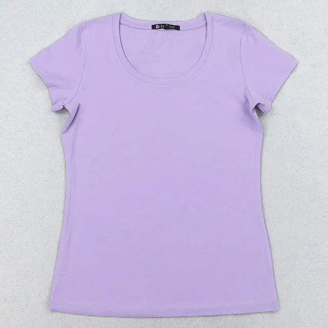 High Quality 21 Candy Color Cotton Basic T-shirt Women Casual O-neck Female T Shirt For Women Short Sleeve Female Tops 001