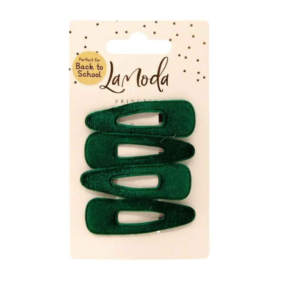 LaModa Princess Velvet Hair Clips Green 4Pk